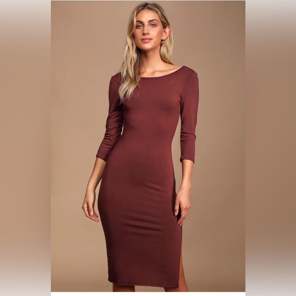 Lulu's Bodybon Midi Dress Burgundy small